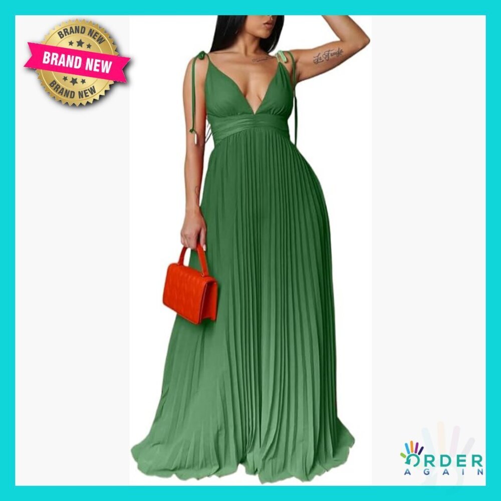 Maxi Dress Elegant A-Line Halter Backless Pleated Summer Party Wear